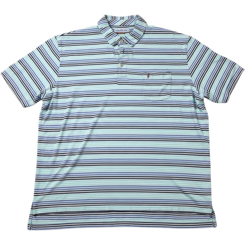 Peter Millar Mens XXL Pima Cotton Striped Polo Shirt Blue Lighthouse Pocket Logo